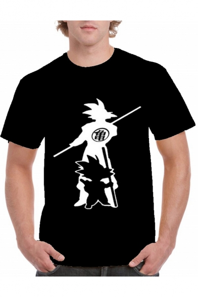 Comic Character Print Short Sleeve Black Casual T-Shirt
