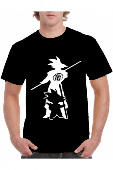 Comic Character Print Short Sleeve Black Casual T-Shirt