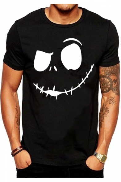 Evil Smile Face Print Summer Casual Basic Short Sleeve T-Shirt