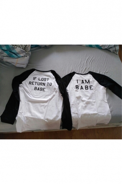 Funny Letter IF LOST RETURN TO BABE I AM BABE Raglan Sleeve White T-Shirt for Couple