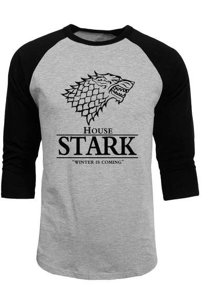 Game of Thrones Stark Wolf Printed Colorblock Long Sleeve Round Neck T-Shirt