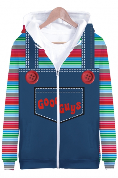 Good Guys Chucky Cool 3D Printing Long Sleeve Casual Fitted Zip Up Blue Hoodie