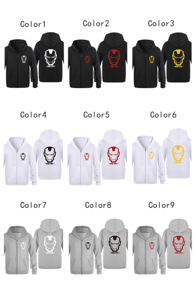 Graphic Printed Zip Up Long Sleeve Loose Fitted Casual Hoodie