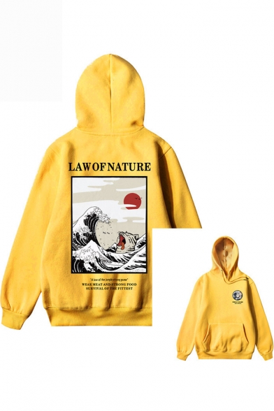 LAW OF NATURE Letter Wave Printed Long Sleeve Loose Casual Cotton Hoodie