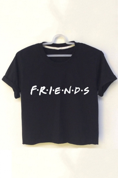 Simple Letter FRIENDS Printed Short Sleeve Cropped T-Shirt