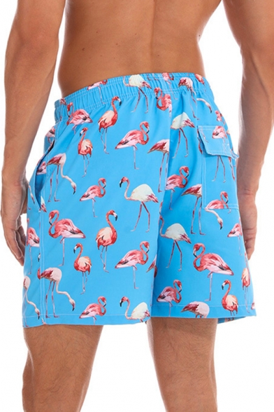 Summer New Popular Flamingo Pattern Drawstring-Waist Loose Relaxed Beach Swim Trunks
