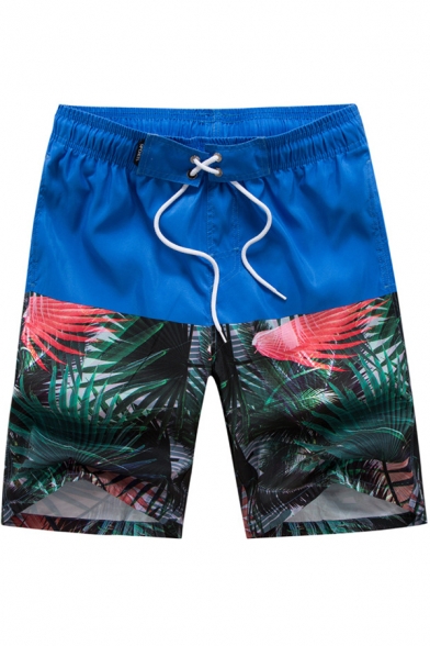 Summer Tropical Forest Printed Casual Loose Drawstring Mens Beach Shorts with Pockets