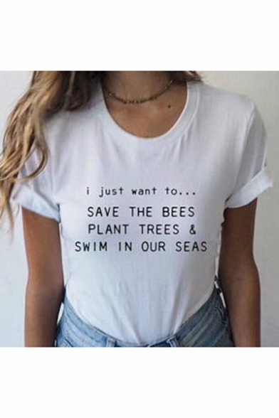 Unique Letter I JUST WANT TO SAVE THE BEES PLANT TREES White T-Shirt