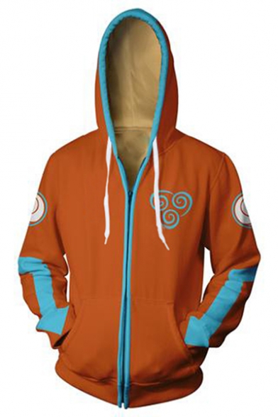 Cool 3D Comic Print Cosplay Costume Long Sleeve Zip Up Orange Hoodie