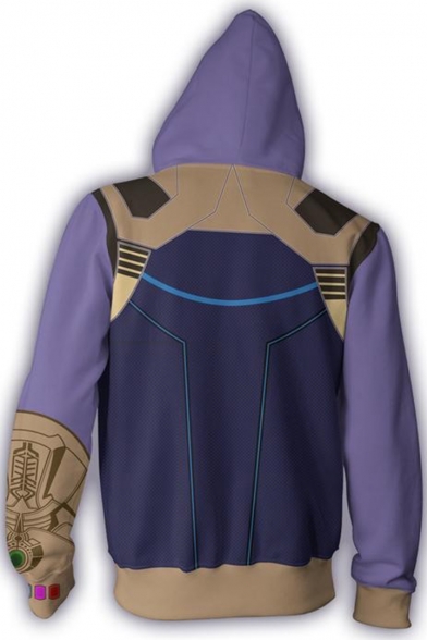 Cosplay Costume Cool 3D Print Long Sleeve Zip Up Casual Purple Hoodie