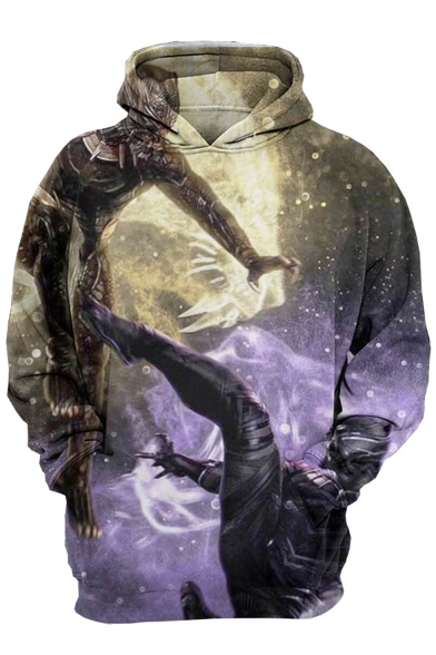 Cool 3D Figure Printed Relaxed Fit Pullover Hoodie