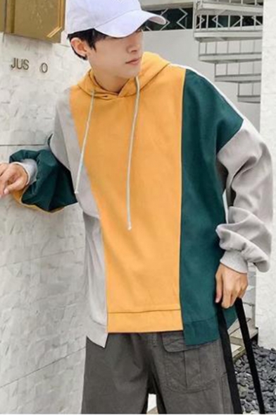 Boys Hot Popular Colorblock Patchwork Long Sleeve Relaxed Boxy Thick Hoodie
