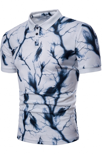 Cool Unique Feather Lightning Pattern Short Sleeve Fitted Polo Shirt for Men