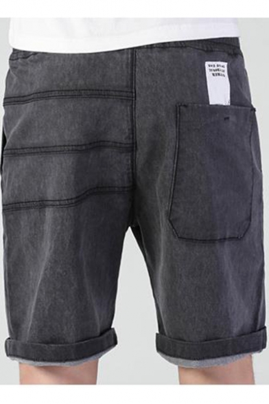 Guys Summer New Trendy Drawstring Waist Casual Loose Plain Denim Shorts