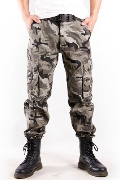 Mens Cool Outdoor Fashion Camoflage Print Cotton Casual Utility Pants Cargo Pants