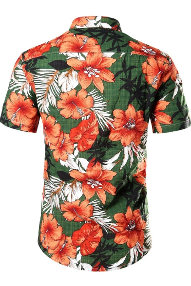 New Trendy Summer Fashion Beach Floral Printed Short Sleeve Cotton Hawaiian Shirt for Men
