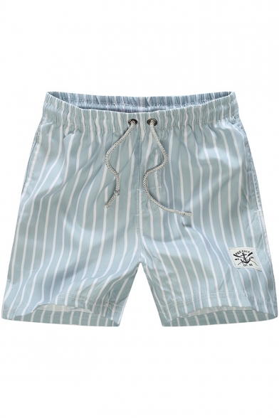 Classic Quick Drying Drawstring Striped Swim Trunks Shorts with Back Pockets