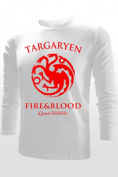 Game Of Thrones Fire Blood Dragon Logo Print Round Neck Long