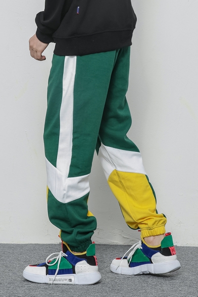 Guys New Trendy Cool Colorblock Elasticized Cuff Cotton Loose Casual Track Pants