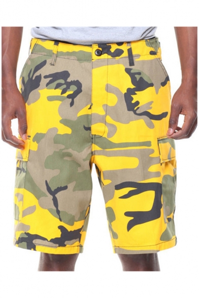 Men's New Stylish Unique Camouflage Printed Flap-Pocket Side Hip Hop Street Fashion Cotton Cargo Shorts