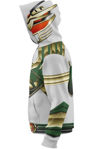 Power Rangers Cool 3D Printed Comic Cosplay Costume Full Zip White and Green Hoodie