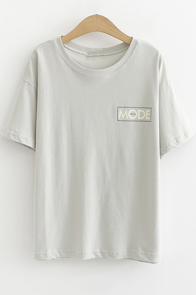 Simple Letter MODE Pattern Round Neck Short Sleeve Casual Loose T-Shirt