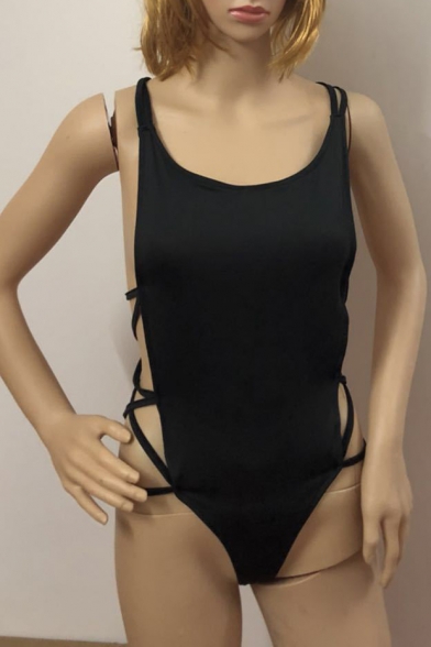 Women's Sexy Simple Plain Hollow Out Crisscross Slim Bodysuit