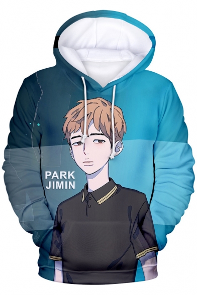 Boy Band Comic Character 3D Letter Printed Long Sleeve Sport Relaxed Fit Pullover Unisex Hoodie