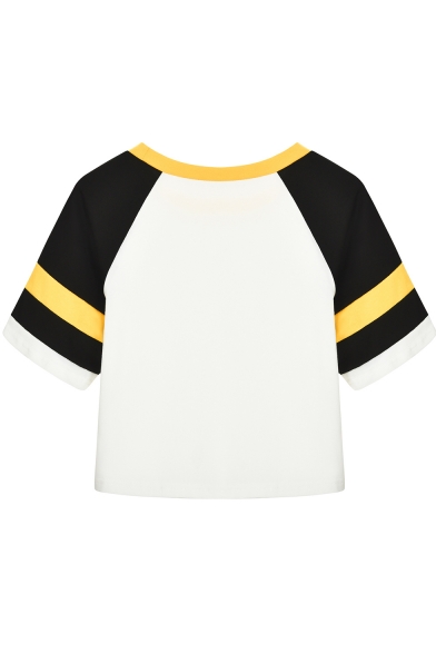 Cool Retro Colorblock Raglan Short Sleeve Cropped White T-Shirt