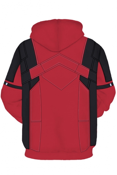 Fashion 3D Pattern Colorblocked Cosplay Costume Red Drawstring Hoodie