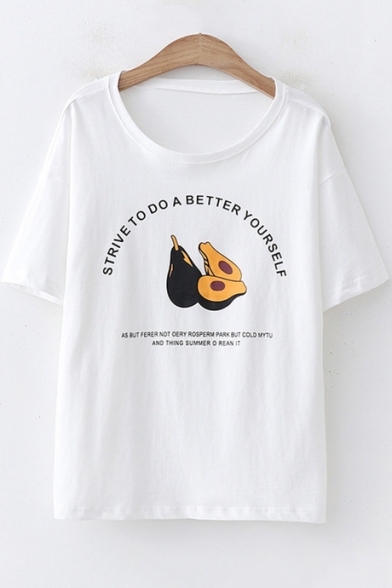 New Stylish Letter Avocados Printed Short Sleeve Casual Tee