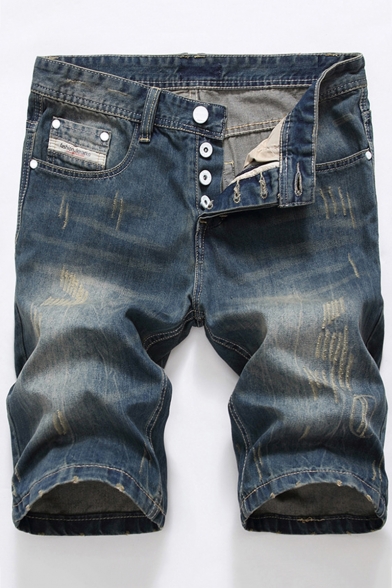 Summer Men's New Stylish Button-Fly Front Straight Fitted Casual Denim Shorts