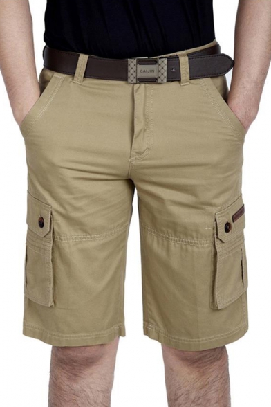 Summer Mens Casual Simple Plain Cotton Military Shorts Cargo Shorts