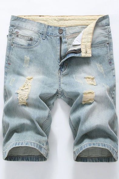 Summer Retro Washed Fashion Ripped Distressed Mens Fitted Casual Jeans Denim Shorts