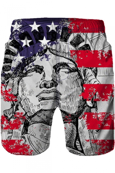 The Statue of Liberty Cool Flag Printed Summer Beach Swim Trunks