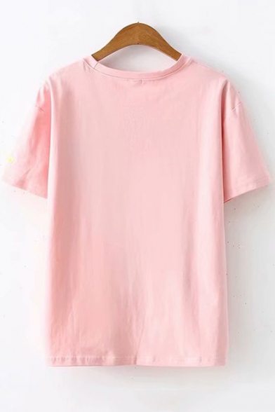 Trendy Letter SATURN Embroidery Round Neck Short Sleeve Casual Tee