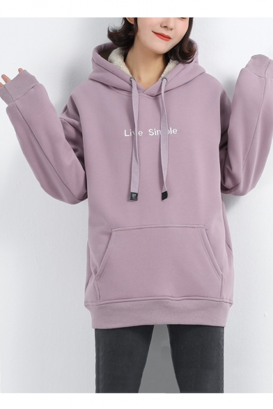 Cozy Plush Long Sleeve Letter LIVE SIMPLE Printed Tunics Oversize Hoodie