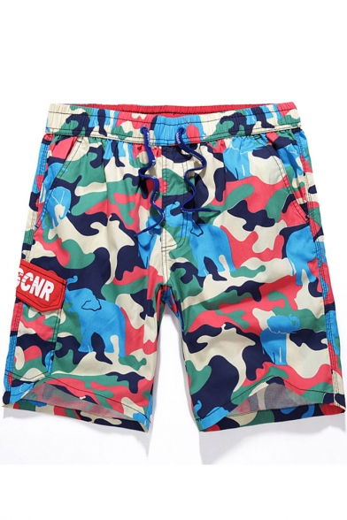 Fancy Fast Drying colorful Camouflage Cotton Bathing Trunks with Drawcord