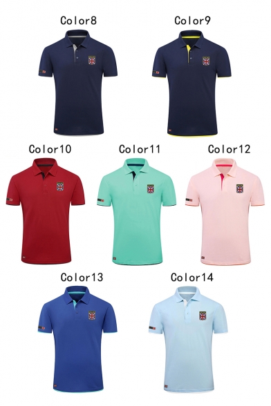 Fashion Flag Print Chest Summer Breathable Slim Fitted Polo Shirt for Men