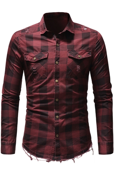 maroon denim shirt