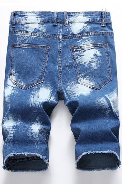 Men's New Stylish Cool Zipper Pleated Crumple Detail Vintage Style Slim Fit Denim Shorts (Pictures for Reference)
