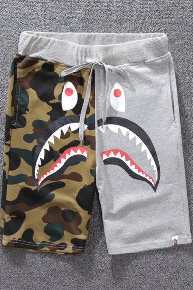New Trendy Shark Camo Printed Drawstring Waist Relaxed Beach Sweat Shorts