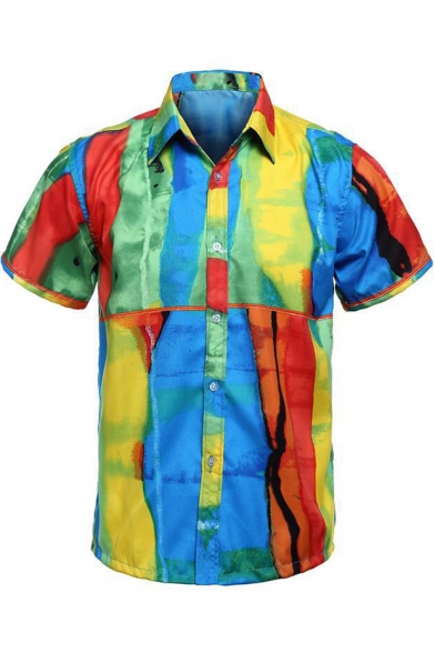 Summer Fashion Holiday Tropical Palm Tree Print Short Sleeve Shirt for Guys