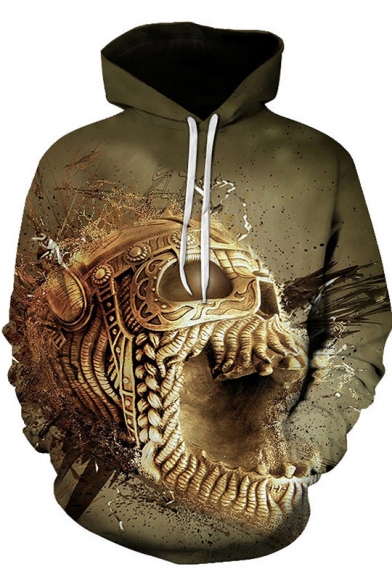 Creative Gold Skull Printed Casual Loose Pullover Hoodie