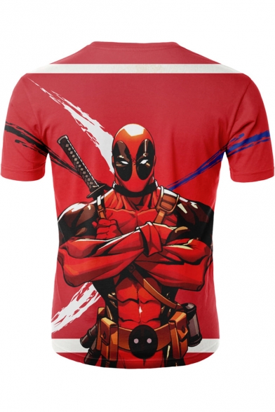 Comic Figure Print Short Sleeve Unisex Red T-Shirt