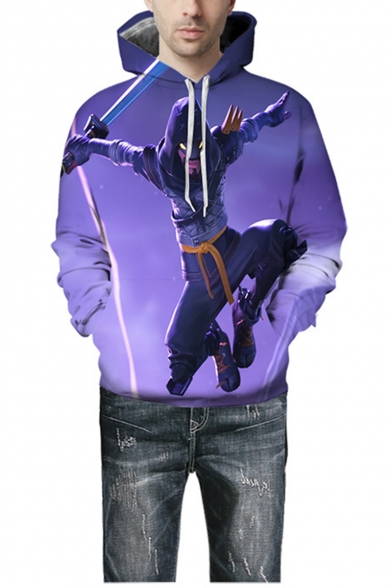 Cool Game Figure 3D Print Long Sleeve Unisex Relaxed Hoodie in Purple