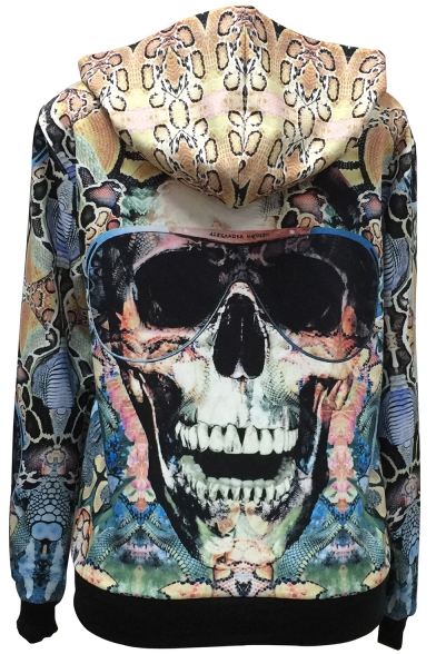 Hot Popular Cool 3D Snake Skull Printed Long Sleeve Zip Up Hoodie