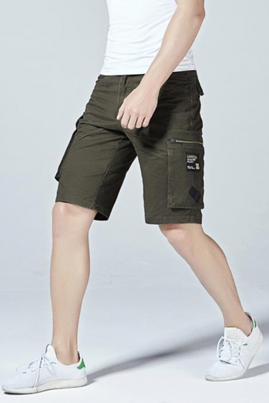 Men's Cotton Fashion Zip-Pocket Side Mid-Waist Trendy Plain Cargo Shorts