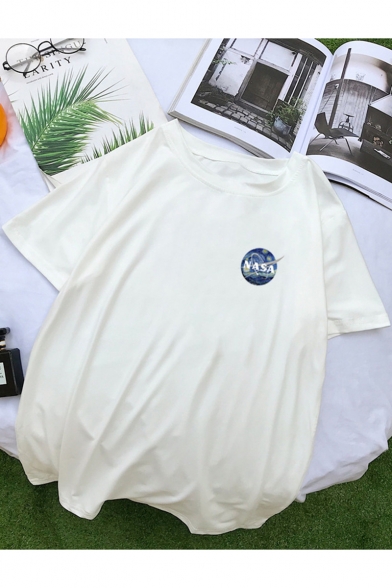New Trendy Galaxy NASA Logo Pattern Short Sleeve Summer Casual T-Shirt