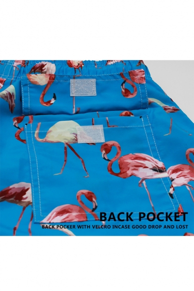 Summer New Popular Flamingo Pattern Drawstring-Waist Loose Relaxed Beach Swim Trunks
